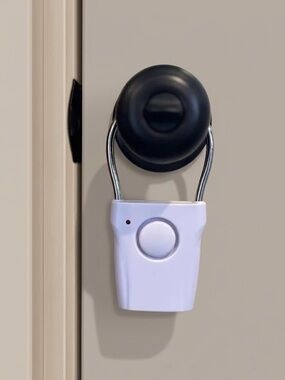 White Portable Door Motion Travel Alarms with Metal Doorknob hangers- SET OF 4